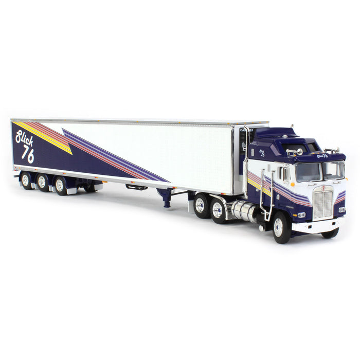 1/64 Dark Blue & White Kenworth K100 COE Aerodyne w/ 53' Tri-axle Reefer, Slick 76, DCP by First Gear