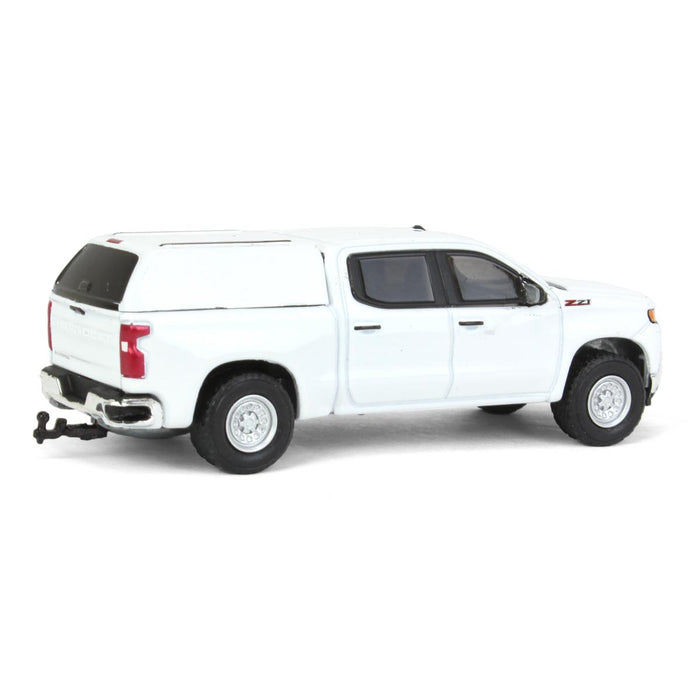 1/64 2022 Chevrolet Silverado WT with Camper Shell, Summit White, Blue Collar Series 11