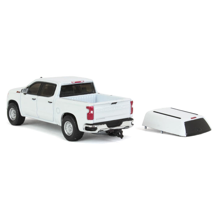 1/64 2022 Chevrolet Silverado WT with Camper Shell, Summit White, Blue Collar Series 11