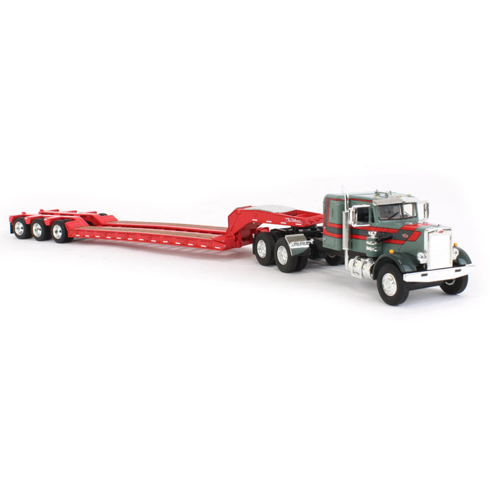 1/64 Gray & Red Peterbilt 351 36in Flattop Sleeper w/ Tri-axle Talbert Lowboy Trailer, Outback Toys Exclusive