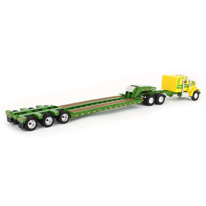 1/64 Yellow & Green Peterbilt 351 36in Flattop Sleeper w/ Tri-axle Talbert Lowboy Trailer, Outback Toys Exclusive