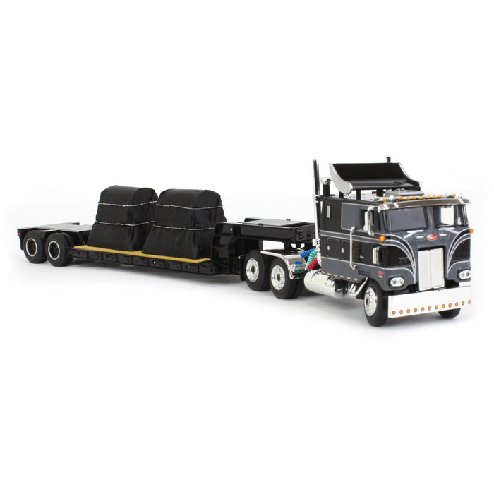 1/64 Black, Grey & Silver Peterbilt 352 COE w/ Turbo Wing, Rogers Vintage Lowboy & Coil Load, DCP by First Gear