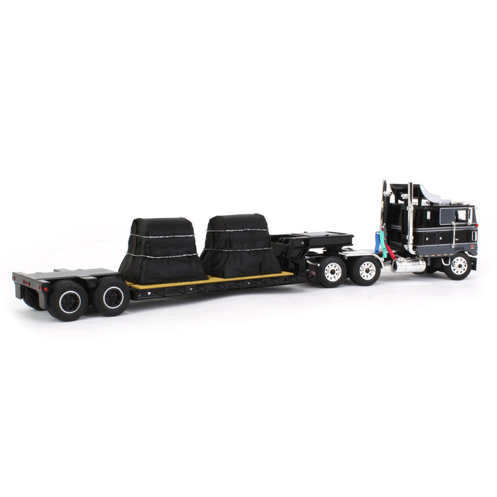 1/64 Black, Grey & Silver Peterbilt 352 COE w/ Turbo Wing, Rogers Vintage Lowboy & Coil Load, DCP by First Gear