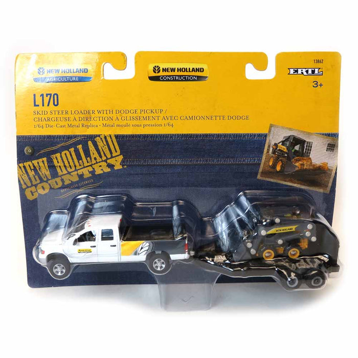 1/64 Dodge Pickup with Trailer and New Holland L170 Skid Steer & CR8.90 Combine with 2 Headers