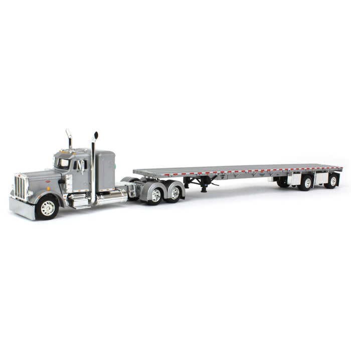 1/64 Silver Peterbilt 359 36in Flattop Sleeper w/ 53ft Wilson Roadbrute Flatbed Trailer, DCP by First Gear