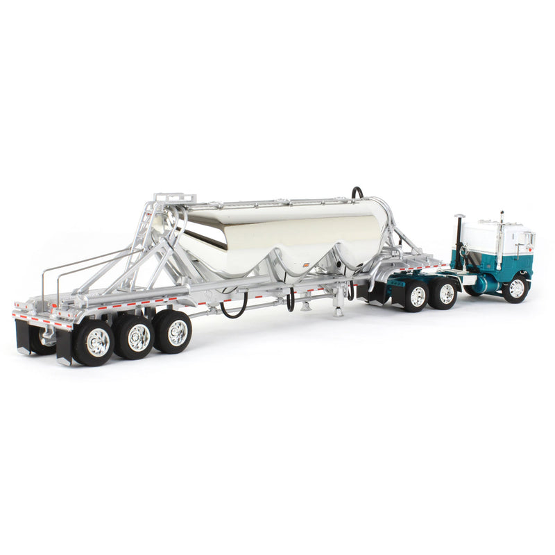 1/64 White-Freightliner Cabover Semi Truck with Tri-Axle Pneumatic Tanker, White & Blue, DCP by First Gear