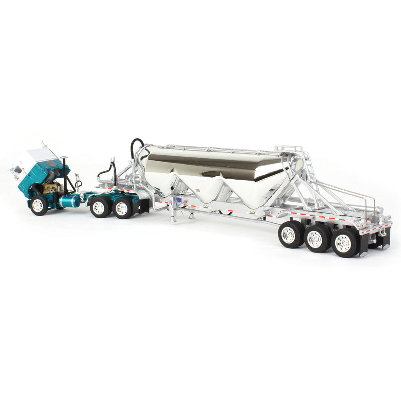 1/64 White-Freightliner Cabover Semi Truck with Tri-Axle Pneumatic Tanker, White & Blue, DCP by First Gear