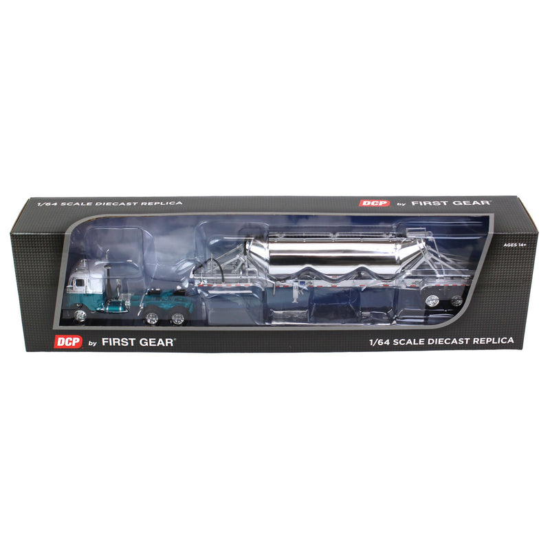 1/64 White-Freightliner Cabover Semi Truck with Tri-Axle Pneumatic Tanker, White & Blue, DCP by First Gear