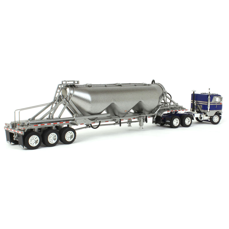 1/64 White-Freightliner Cabover w/ Tri-Axle Pneumatic Tanker, Gray & Blue, DCP by First Gear