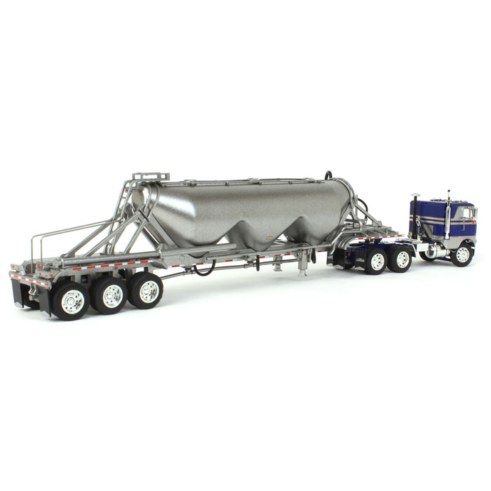 1/64 White-Freightliner Cabover w/ Tri-Axle Pneumatic Tanker, Gray & Blue, DCP by First Gear