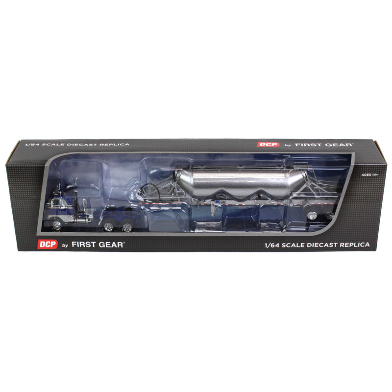 1/64 White-Freightliner Cabover w/ Tri-Axle Pneumatic Tanker, Gray & Blue, DCP by First Gear