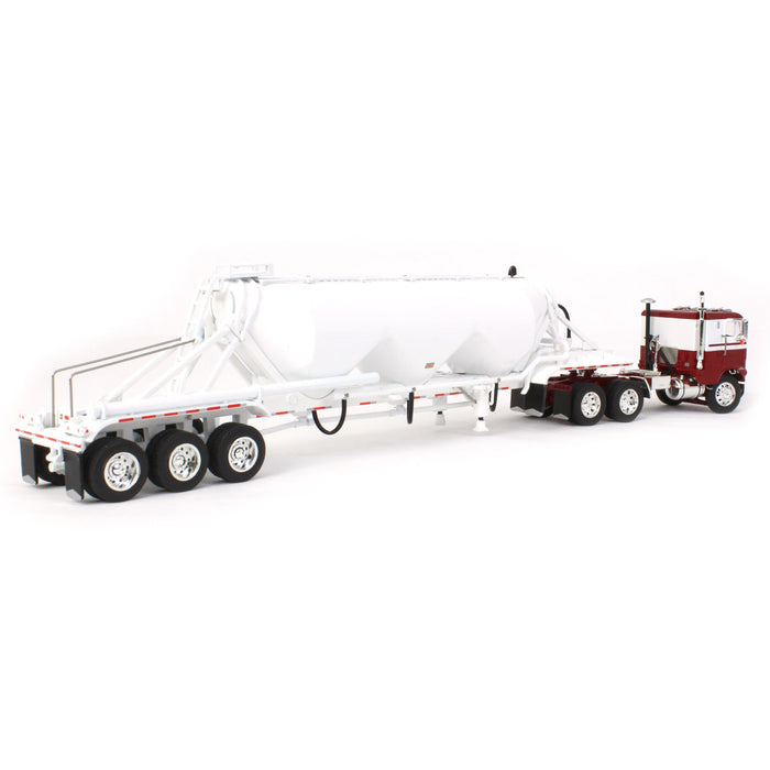 1/64 White-Freightliner Cabover w/ Tri-Axle Pneumatic Tanker, Maroon & White, DCP by First Gear