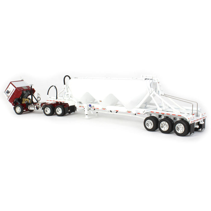 1/64 White-Freightliner Cabover w/ Tri-Axle Pneumatic Tanker, Maroon & White, DCP by First Gear