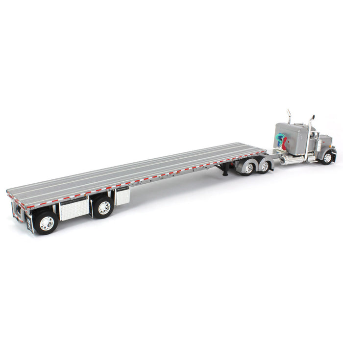 1/64 Silver Peterbilt 359 36in Flattop Sleeper w/ 53ft Wilson Roadbrute Flatbed Trailer, DCP by First Gear