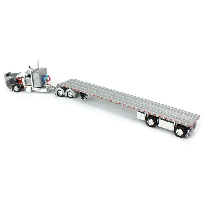 1/64 Silver Peterbilt 359 36in Flattop Sleeper w/ 53ft Wilson Roadbrute Flatbed Trailer, DCP by First Gear