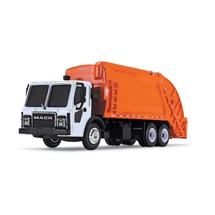 1/87 White Mack LR with Orange McNeilus Meridian Rear Loader by First Gear