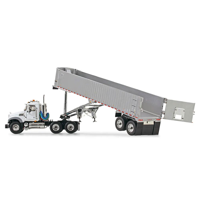 1/50 Mack Granite MP Day Cab, White with Chrome East Genesis End Dump Trailer by First Gear