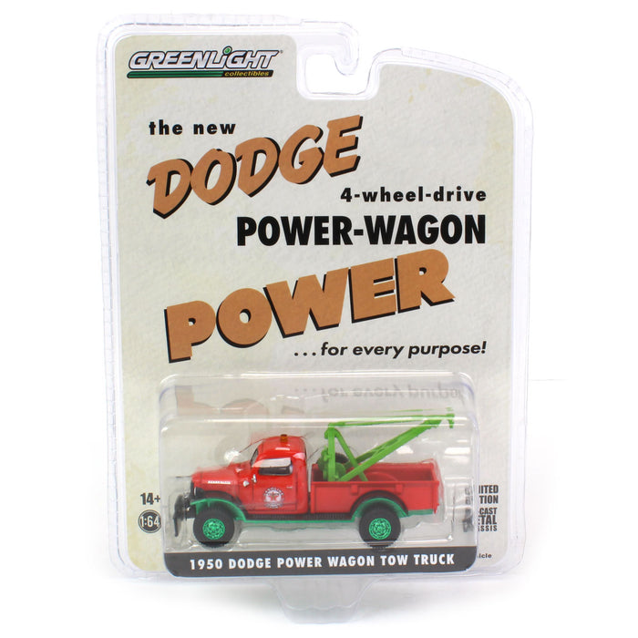 Chase Unit ~ 1/64 1950 Dodge Power Wagon Tow Truck, Texaco, Greenlight Exclusive Production