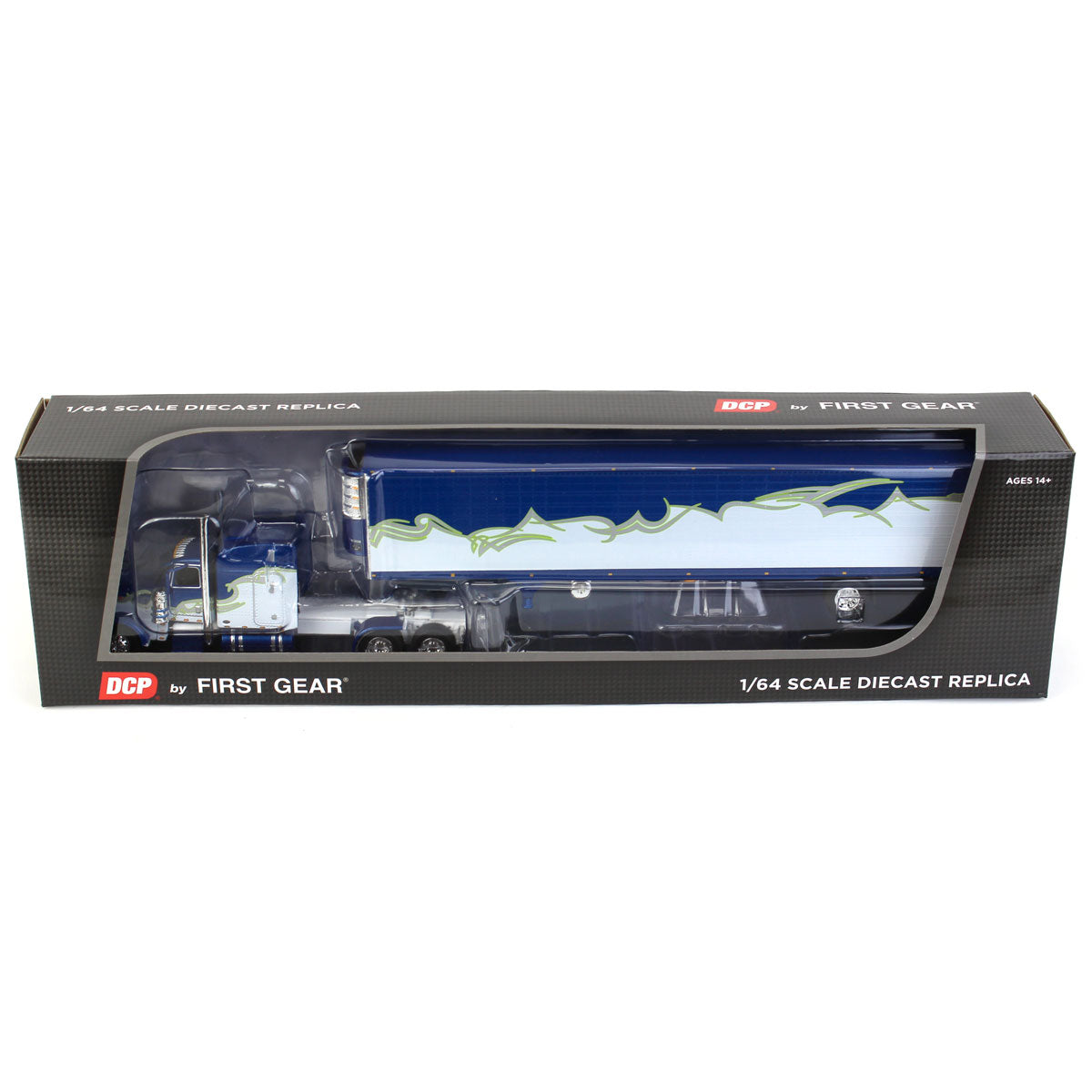 1/64 Blue/Silver/Lime Peterbilt 389 Semi Truck with Utility Ribbed