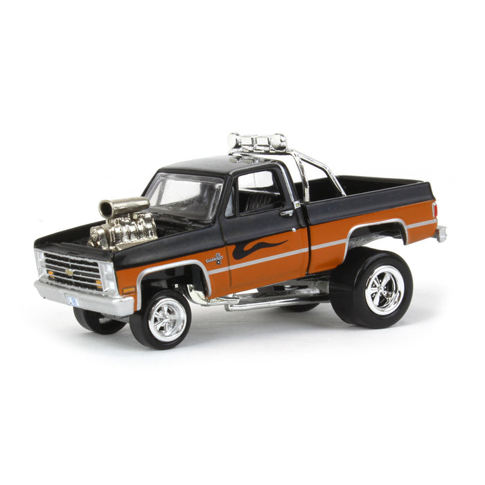 1/64 1985 Chevrolet Silverado, Black and Orange, Zingers, Johnny Lightning