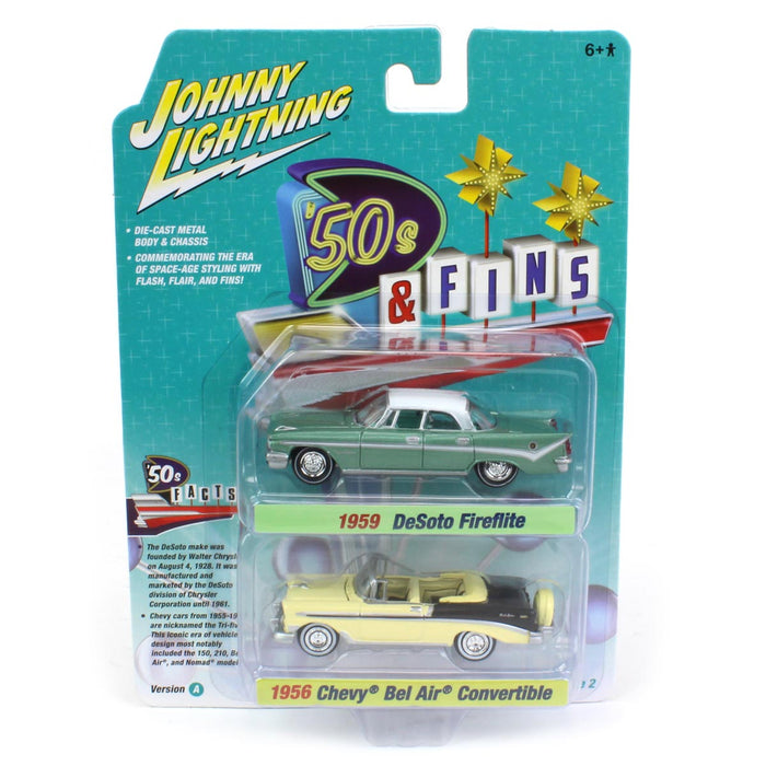 1/64 Johnny Lightning 50s & Fins Twin Pack A - 1959 DeSoto Fireflite & 1956 Chevy Bel Air Conv