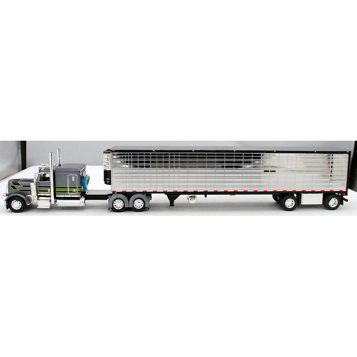 1/64 Gray, Black & Lime Peterbilt 389 w/ Chrome Spread-Axle Utility Reefer Trailer, DCP by First Gear