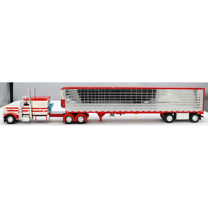 1/64 Red & Cream Peterbilt 389 w/ Chrome Spread-Axle Utility Reefer Trailer, DCP by First Gear
