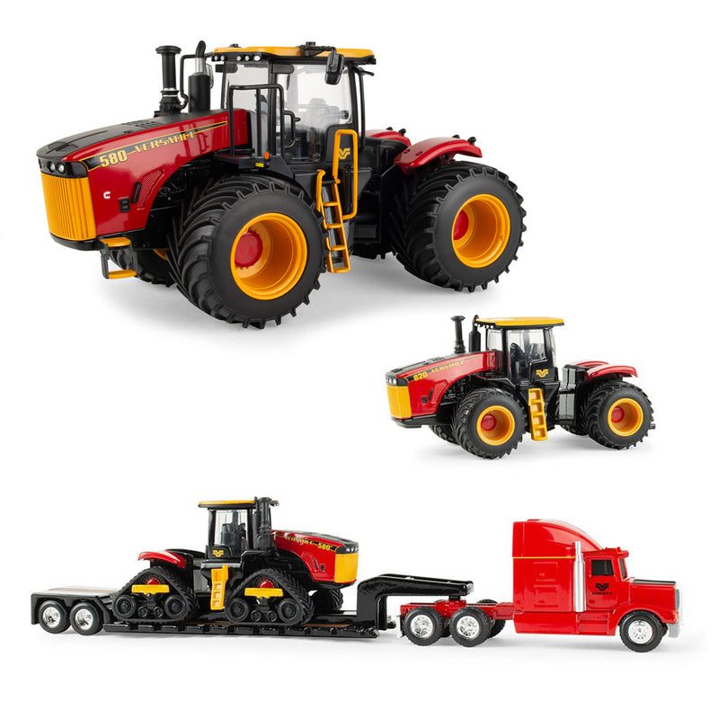 Set of 3 Replicas ~ 1/32 Versatile 580, 1/64 Versatile 620, & 1/64 Versatile 580DT with Semi & Lowboy Trailer