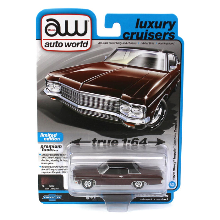 1/64 Auto World 2022 Release 4A, Luxury Cruisers - 1970 Chevrolet Impala, Black Cherry