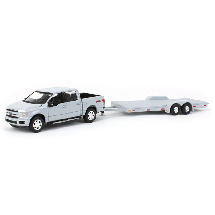 1/64 Limited Edition Stone Gray 2019 Ford F-150 with Gray Trailer by Auto World