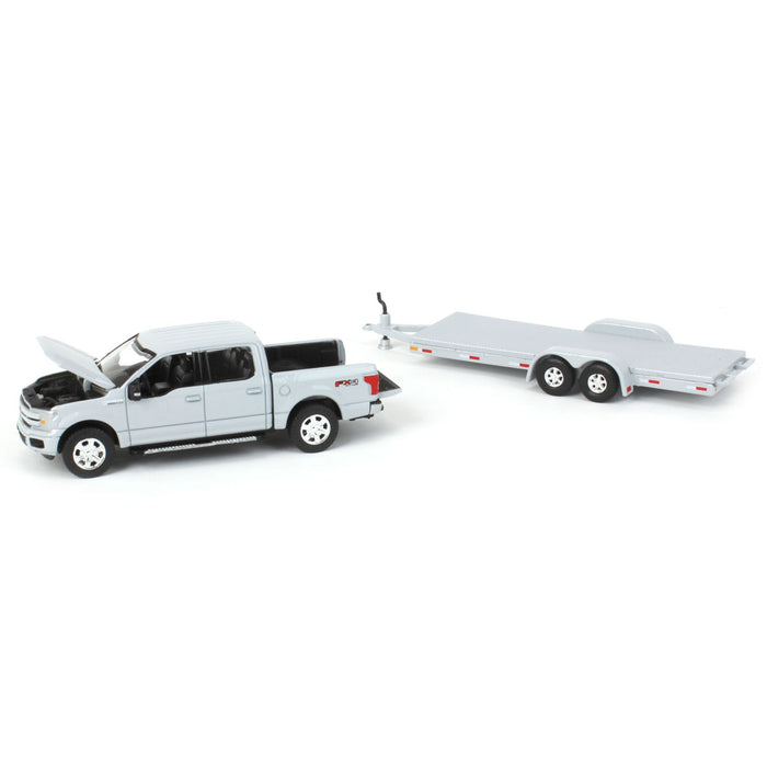 1/64 Limited Edition Stone Gray 2019 Ford F-150 with Gray Trailer by Auto World