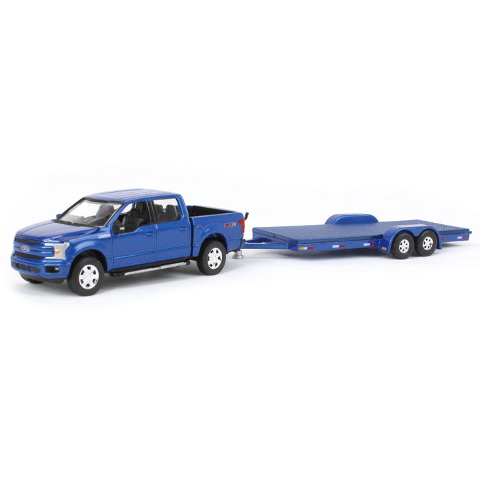 1/64 Limited Edition Metallic Blue 2019 Ford F-150 with Blue Trailer by Auto World