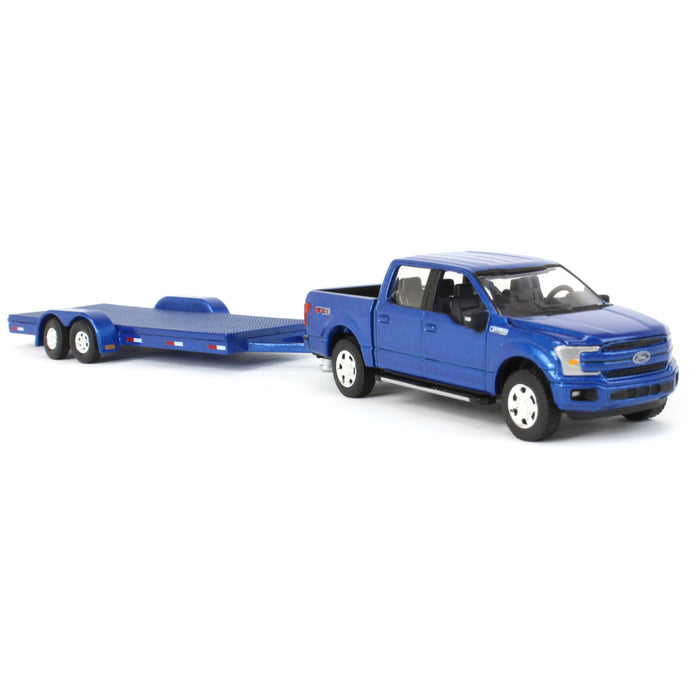 (B&D) 1/64 Limited Edition Metallic Blue 2019 Ford F-150 with Blue Trailer by Auto World - Damaged Item