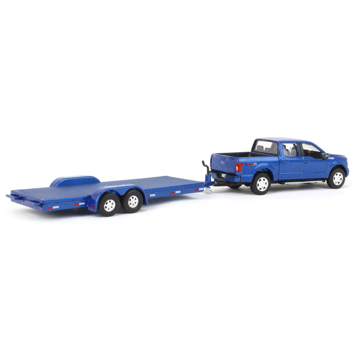 (B&D) 1/64 Limited Edition Metallic Blue 2019 Ford F-150 with Blue Trailer by Auto World - Damaged Item