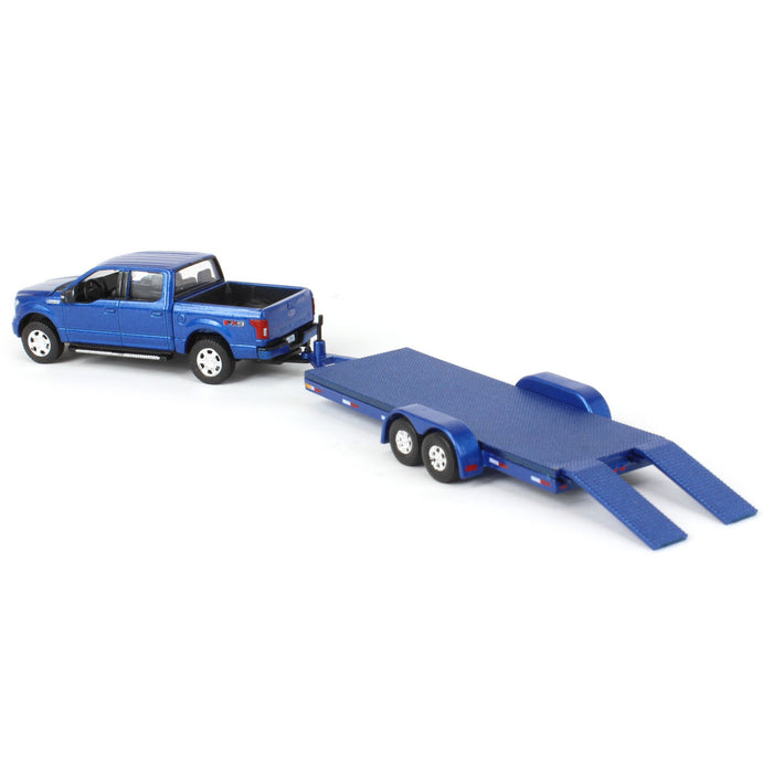 1/64 Limited Edition Metallic Blue 2019 Ford F-150 with Blue Trailer by Auto World