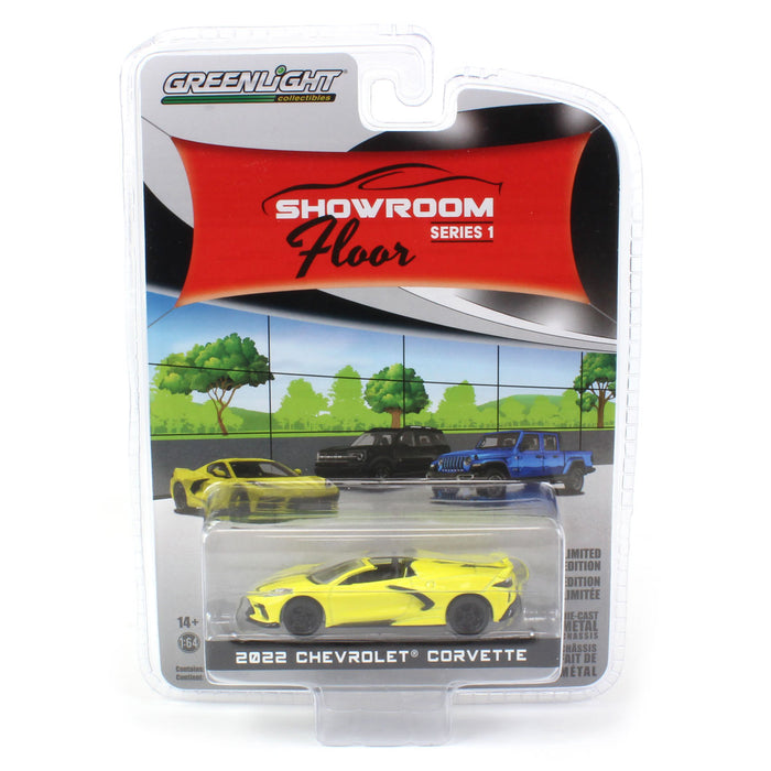 1/64 2022 Chevrolet Corvette Convertible, Accelerate Yellow, Showroom Floor Series 1