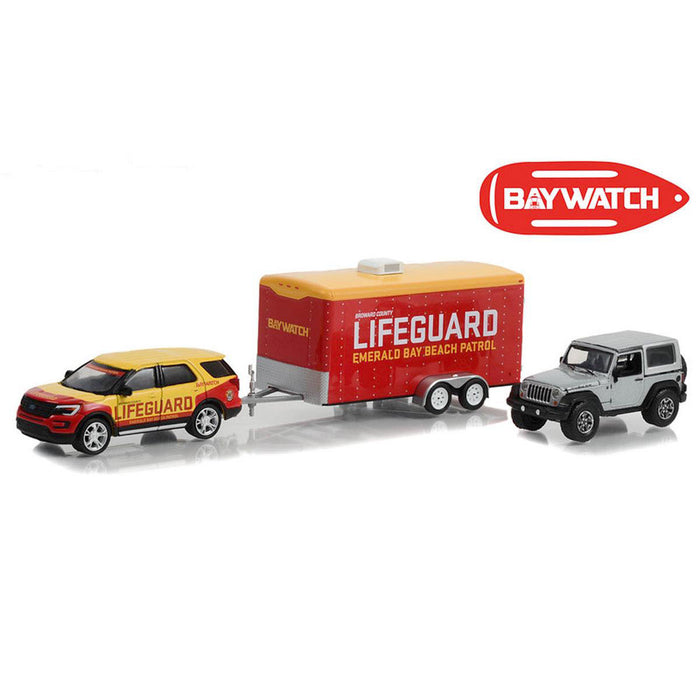 1/64 2016 Ford Explorer with 2013 Jeep Wrangler & Enclosed Car Hauler, Baywatch, Hitch & Tow 11