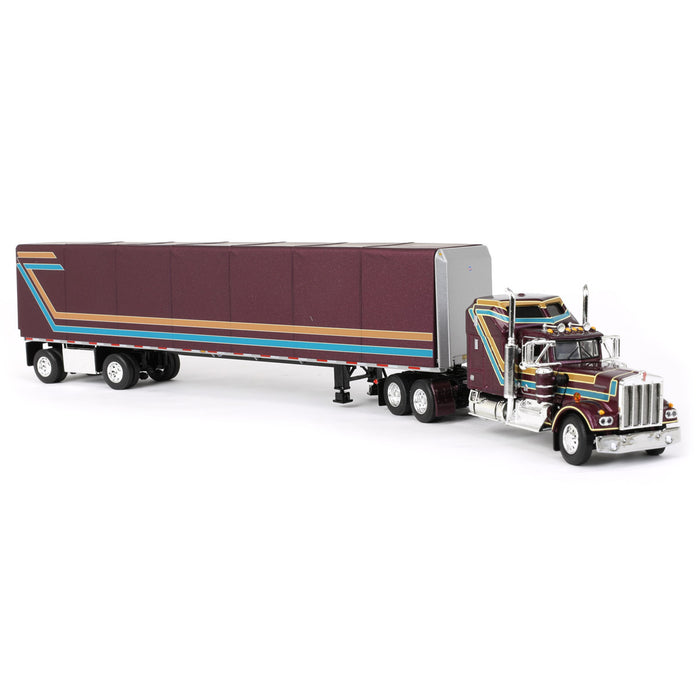 1/64 Plum Kenworth W900A with Aerodyne Sleeper & 53ft Utility Roll Tarp Trailer, DCP by First Gear