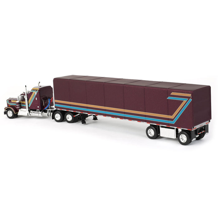 1/64 Plum Kenworth W900A with Aerodyne Sleeper & 53ft Utility Roll Tarp Trailer, DCP by First Gear