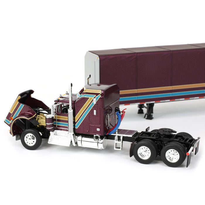 1/64 Plum Kenworth W900A with Aerodyne Sleeper & 53ft Utility Roll Tarp Trailer, DCP by First Gear