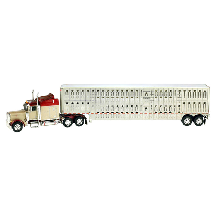 1/64 DCP Mocha Burgandy Peterbilt 379 Semi with Livestock Trailer