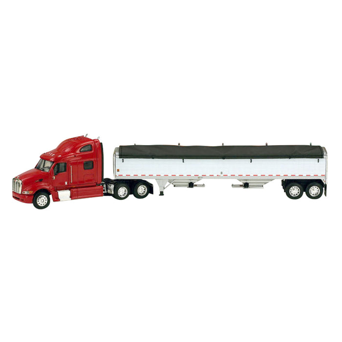 1/64 DCP Red Peterbilt 387 Semi with White Grain Trailer & Black Tarp