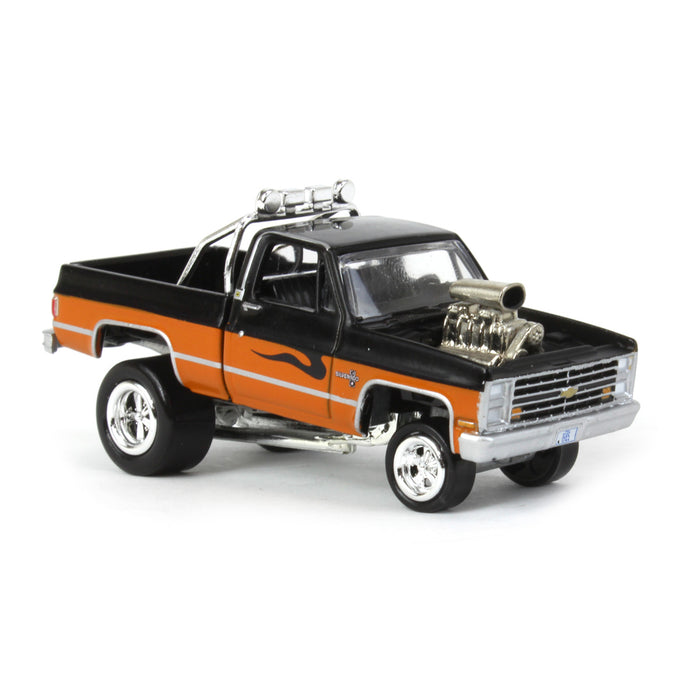 1/64 1985 Chevrolet Silverado, Black and Orange, Zingers, Johnny Lightning