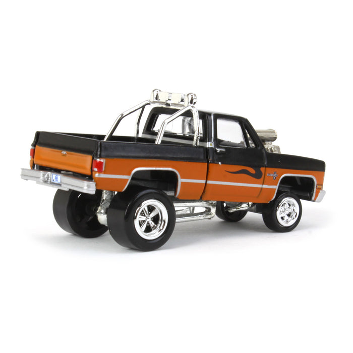 1/64 1985 Chevrolet Silverado, Black and Orange, Zingers, Johnny Lightning