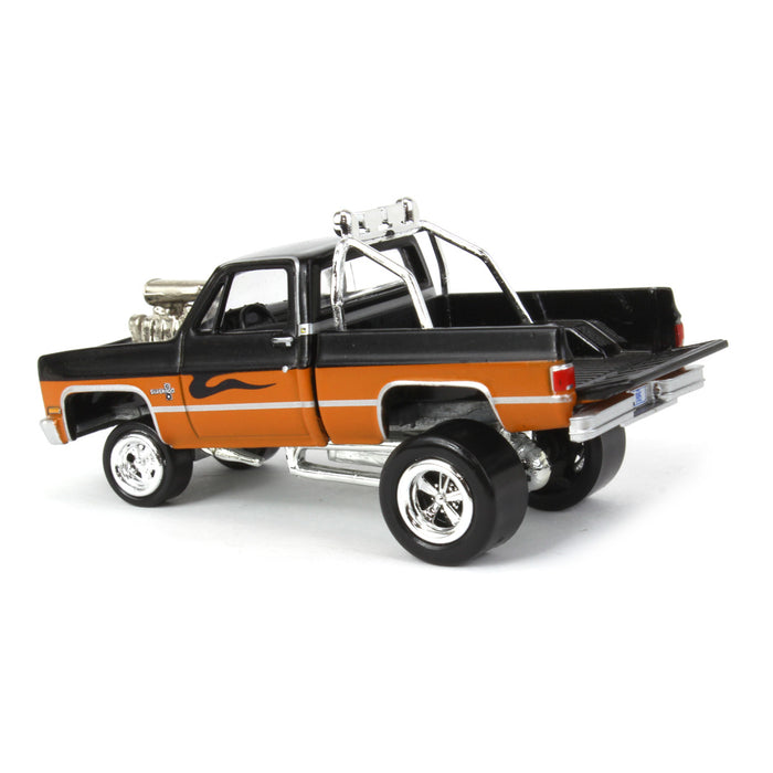 1/64 1985 Chevrolet Silverado, Black and Orange, Zingers, Johnny Lightning