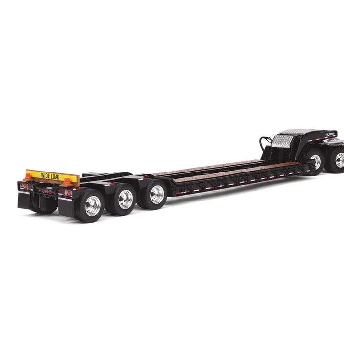 1/50 White Peterbilt 367 w/ Komatsu Logos & Black Talbert 55SA Tri-Axle Lowboy Trailer