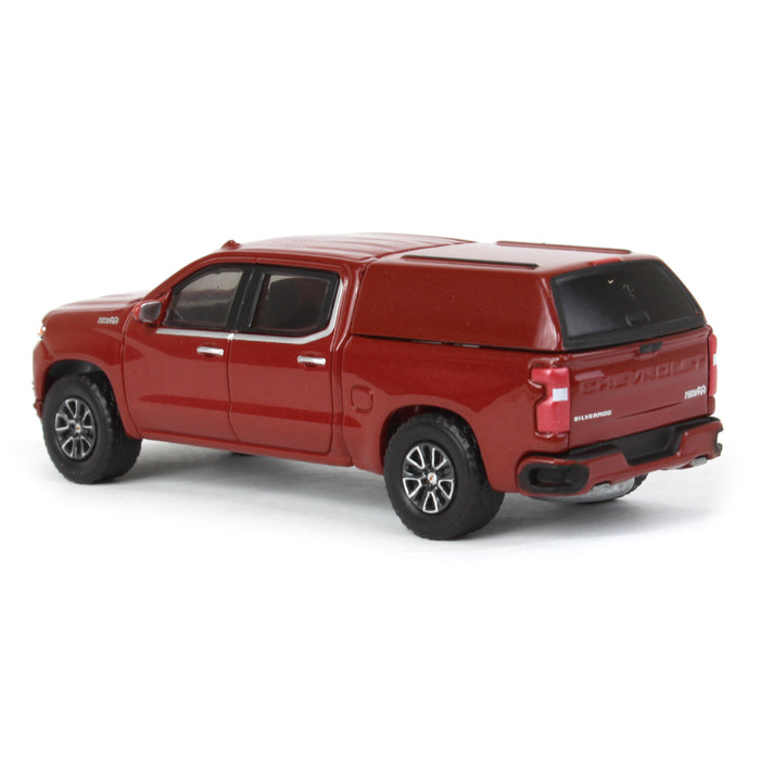 1/64 2022 Chevrolet Silverado LTD High Country with Camper Shell, Cherry Red, Showroom Floor Series 2