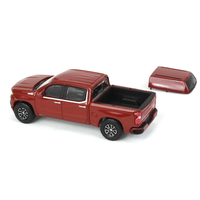 1/64 2022 Chevrolet Silverado LTD High Country with Camper Shell, Cherry Red, Showroom Floor Series 2