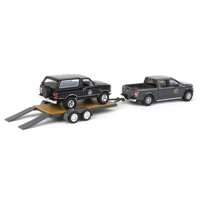 1/64 2018 Ford F-150 w/ 1992 Ford Bronco & Flatbed Trailer, Montana Livestock Assoc., Hitch & Tow Series 11