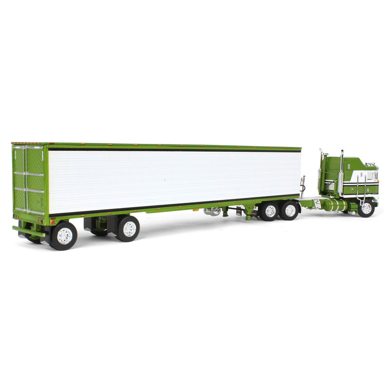 1/64 Kenworth K100 Aerodyne Long Frame Semi Truck with 53ft Reefer Trailer, Green/White, DCP by First Gear